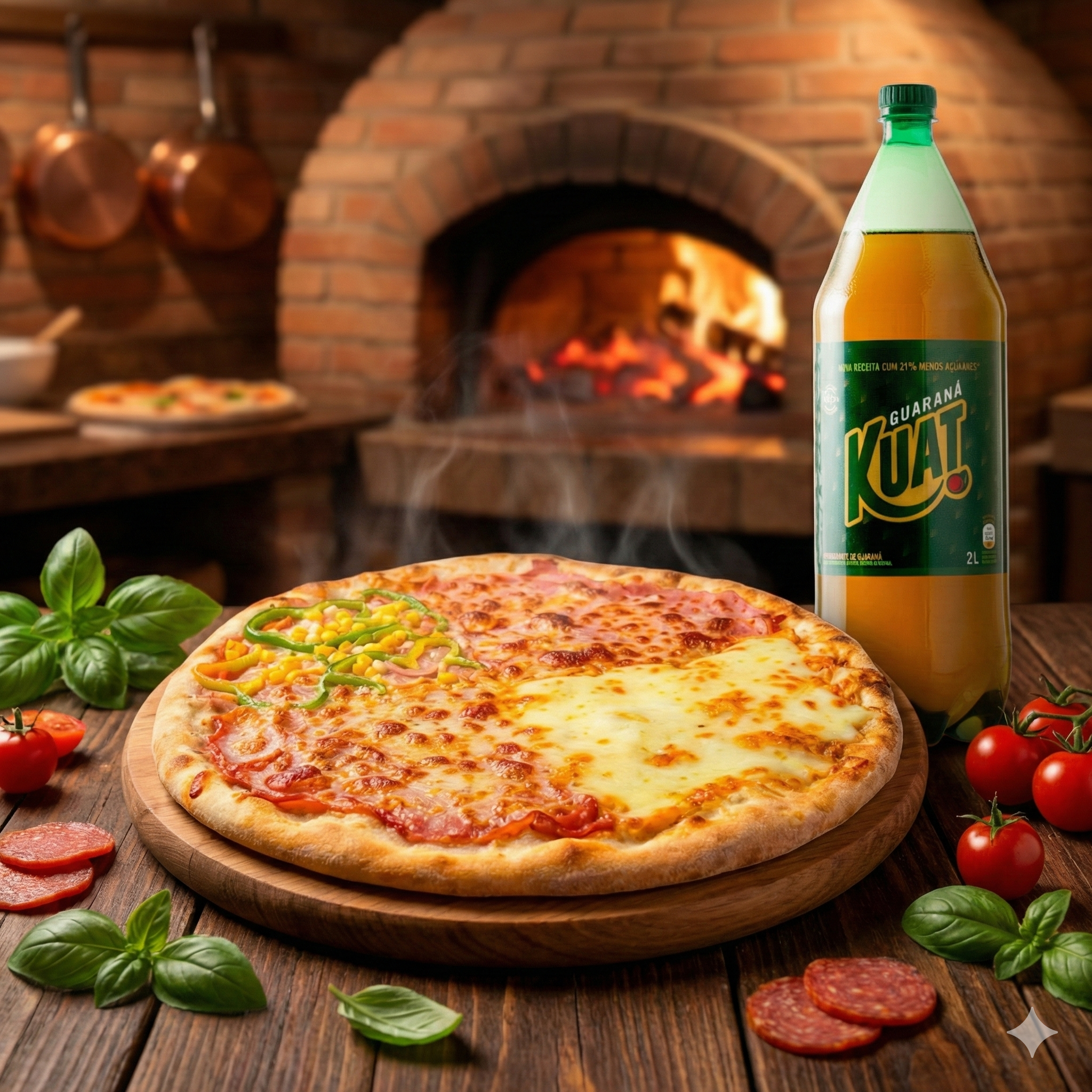 Combo Pizza Gigante 4 Sabores + Kuat 2L